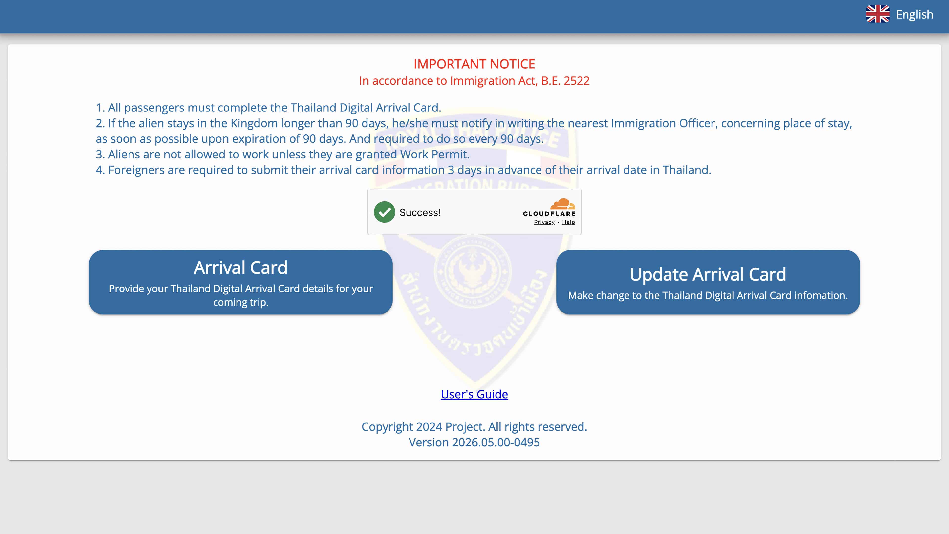 Offizielle Website zur Beantragung der Thailand Digital Arrival Card